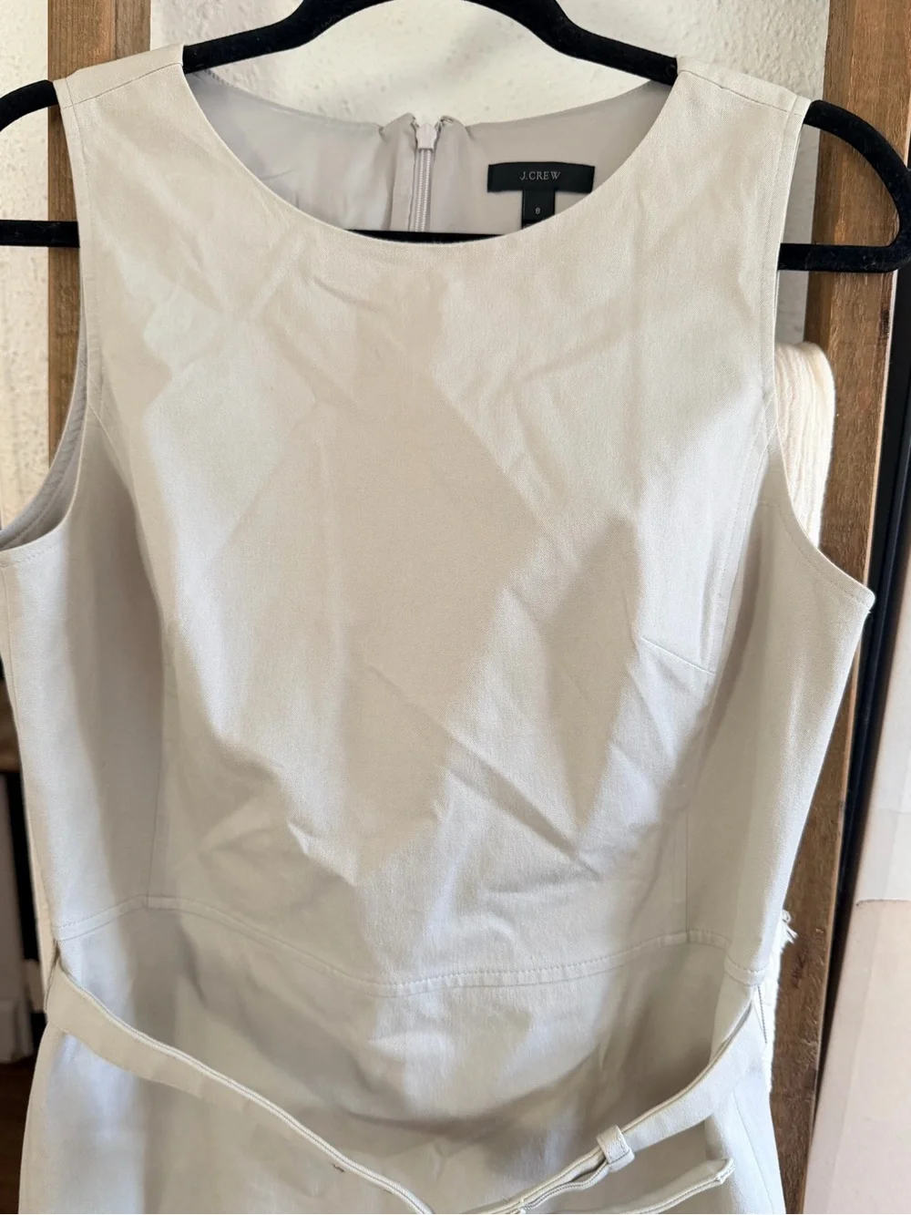J. Crew Cream Sleeveless Belted Sheath Dress